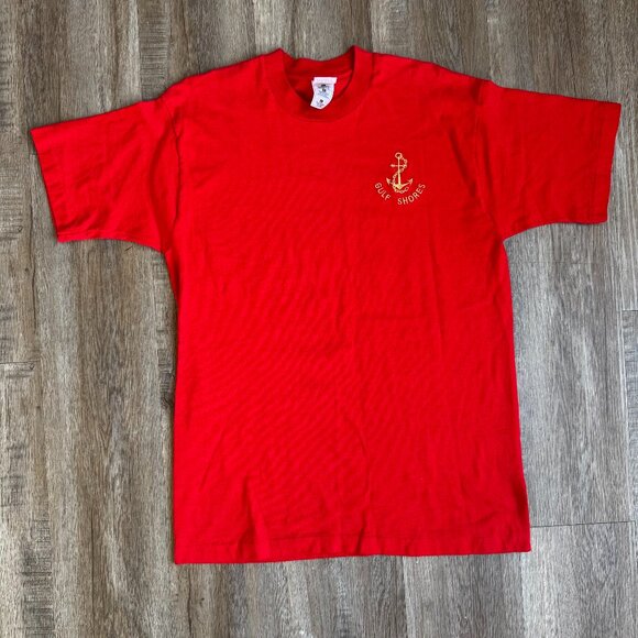 Vintage Gulf Shores Red T-Shirt - size Large single stitch - Picture 1 of 4